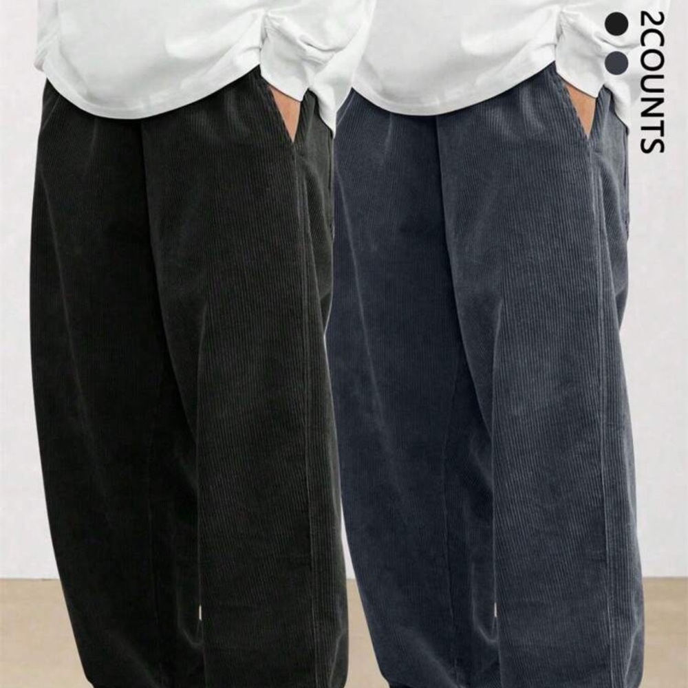 2pcs/Set Men's Corduroy Straight-Leg Casual Pants, Loose Fit Versatile Trousers